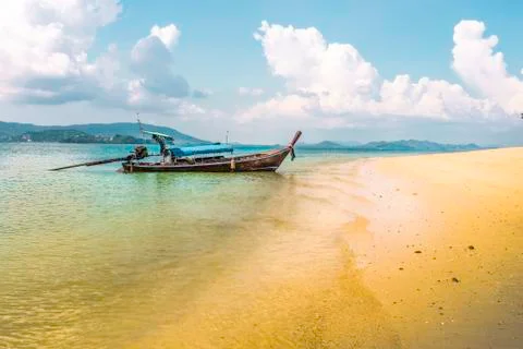 Typical boat of the stranded in the sands of Phi Phi Don island. Thailand Stock Photos