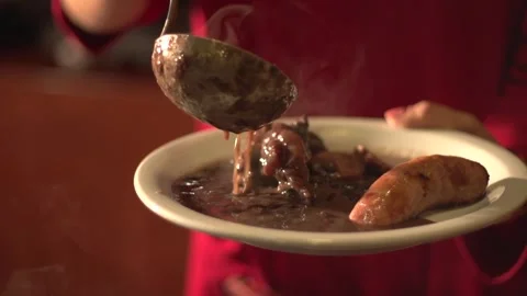 Typical Brazilian feijoada in a self-service style Stock Footage 246157482