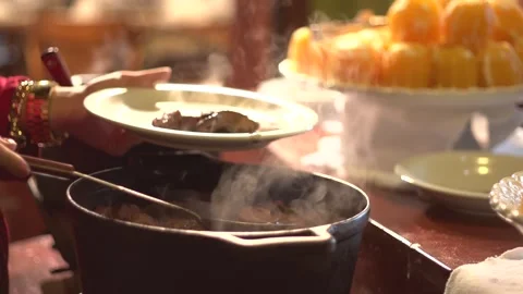 Typical Brazilian feijoada in a self-service style Stock Footage 246157489
