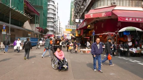 Typical busy street in distant district of HongKong city Stock Footage 49191779