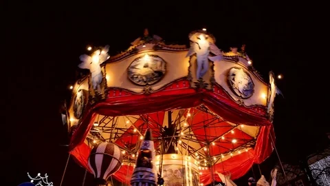 Typical Carousel Spinning at Night Stock Footage