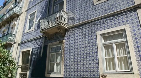 Typical ceramic facade, frontal of portuguese houses Stock Footage 54128511