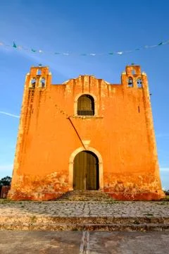 Typical colonial church in rural Mexican village Santa Elena Stock Photos
