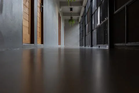 Typical covered walkway interior corridor passage light and shadow Stock Photos