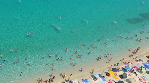 Typical crowded Mediterranean beach in summer- Tropea, Italy Stock Footage 67797143