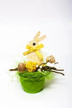 Typical decoration for easter from bunny and flowers Stock Photos