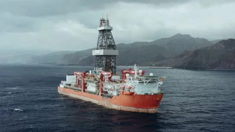 Typical drill ship for exploration, drilling and production of oil and gas from Video stock 132053967