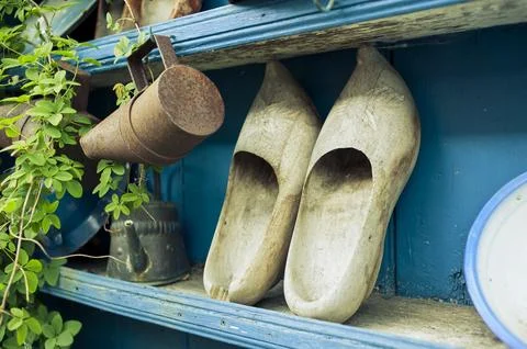 Typical Dutch Clogs Leaning on the Ledge Stock Photos