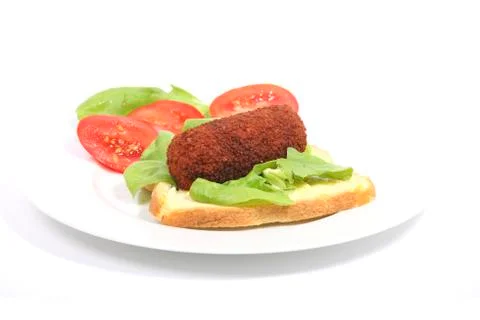 Typical dutch lunch with bread and kroket Stock Photos