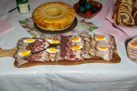 Typical Eastern meal in Carintha, Austria: eggs, cold cuts and horseradish Stock Photos