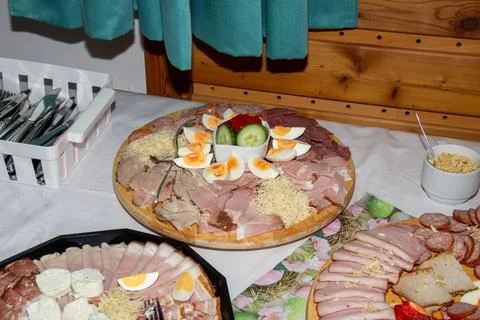 Typical Eastern meal in Carintha, Austria: eggs, cold cuts and horseradish Stock Photos