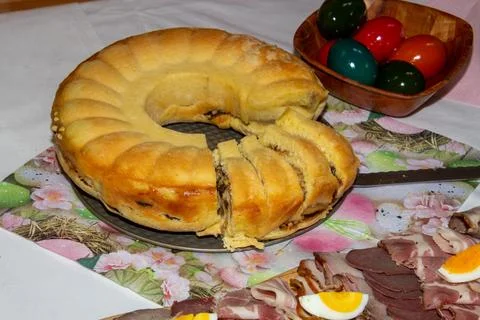 Typical Eastern meal in Carintha, Austria: eggs, cold cuts and horseradish .. Stock Photos