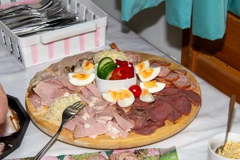 Typical Eastern meal in Carintha, Austria: eggs, cold cuts and horseradish Stock Photos