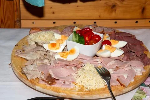 Typical Eastern meal in Carintha, Austria: eggs, cold cuts and horseradish Stock Photos