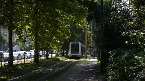 Typical electric tram in Milan Stock Footage 137153470