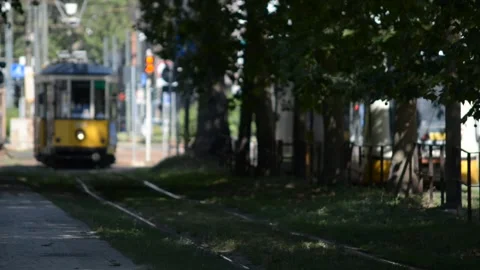 Typical electric tram in Milan Stock Footage 137153767