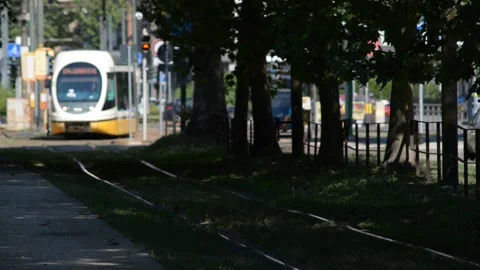 Typical electric tram in Milan Stock Footage 137153790