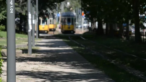 Typical electric tram in Milan Stock Footage 137154400