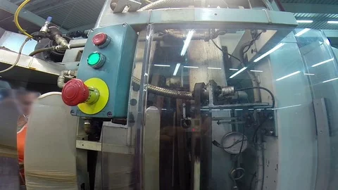 A Typical Emergency Stop Button on a Industrial Machine Stock Footage 72317212