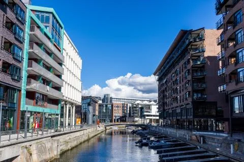 Typical example of Scandinavian architecture in the Aker Brygge area in Oslo Stock Photos