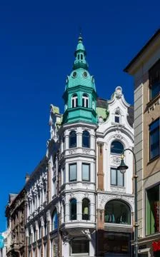 Typical example of Scandinavian architecture in the central area in Oslo Foto stock