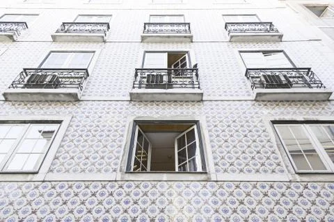 Typical facade tile in Lisbon Stock Photos