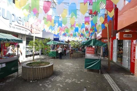 Typical flags of juninas festivals in Brazil Stock Photos