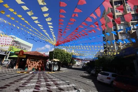 Typical flags of juninas festivals in Brazil Stock Photos