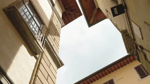 Typical Florence ancient buildings facade from the bottom view shot Stock Footage 302013903