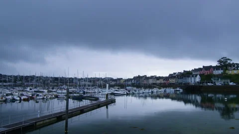 Typical harbor by the ocean in bad weather, in Brittany, France Stock Footage 229715114