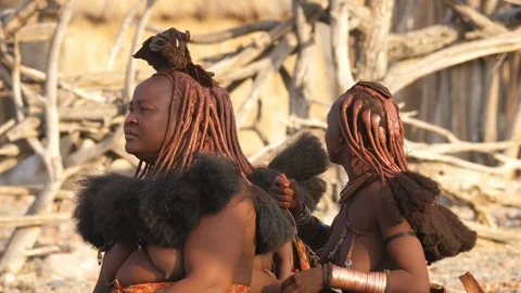 Typical Himba ethnic group, Kaokoland, Namibia, Africa in 4K Stock Footage 90878740