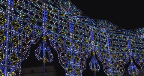 Typical illuminations of Salento during holidays. Feast Madonna Bruna, Matera Stock Footage 245555712