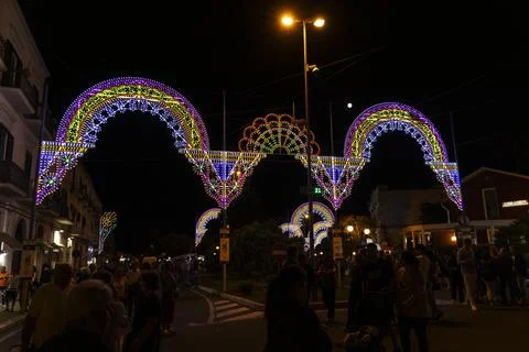 Typical illuminations of Salento during holidays. Feast Madonna Bruna, Matera Foto stock