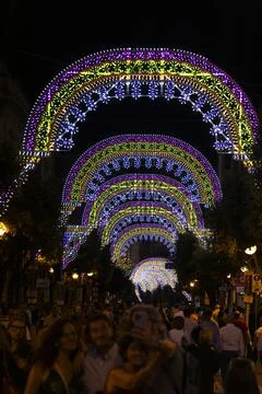 Typical illuminations of Salento during holidays. Feast Madonna Bruna, Matera Stock Photos