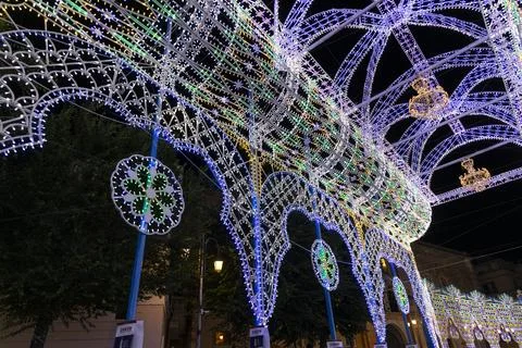 Typical illuminations of Salento during holidays. Feast Madonna Bruna, Matera Stock Photos