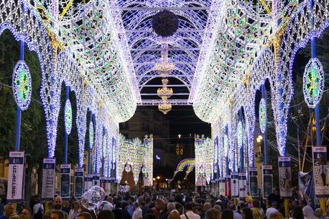 Typical illuminations of Salento during holidays. Feast Madonna Bruna, Matera Stock Photos