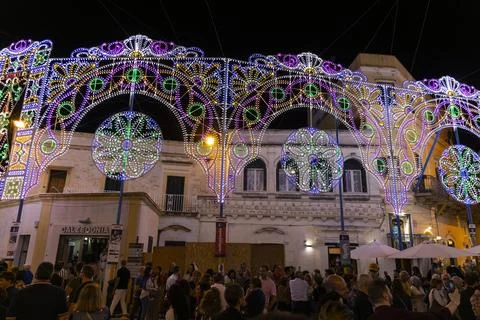 Typical illuminations of Salento during holidays. Feast Madonna Bruna, Matera Stock Photos