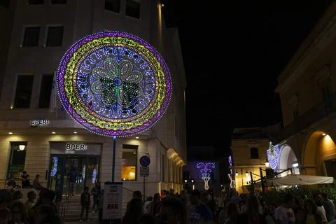 Typical illuminations of Salento during holidays. Feast Madonna Bruna, Matera Stock Photos