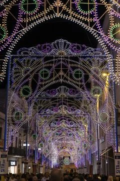 Typical illuminations of Salento during holidays. Feast Madonna Bruna, Matera Stock Photos