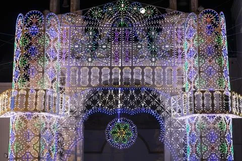 Typical illuminations of Salento during holidays. Feast Madonna Bruna, Matera Stock Photos