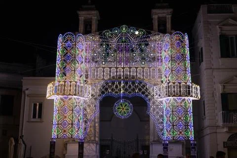 Typical illuminations of Salento during holidays. Feast Madonna Bruna, Matera Stock Photos