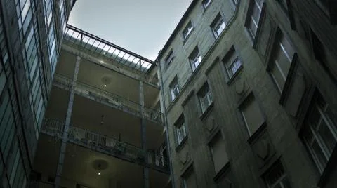 Typical inner courtyard at one of the classical residential building at Budap Stock Photos
