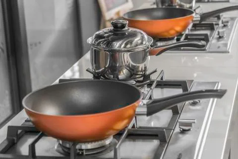 Typical kitchen of a restaurant in operation, Stock Photos