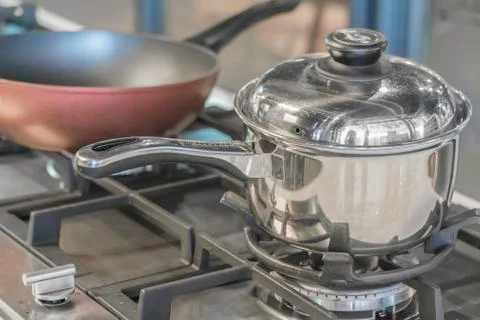 Typical kitchen of a restaurant in operation, Stock Photos