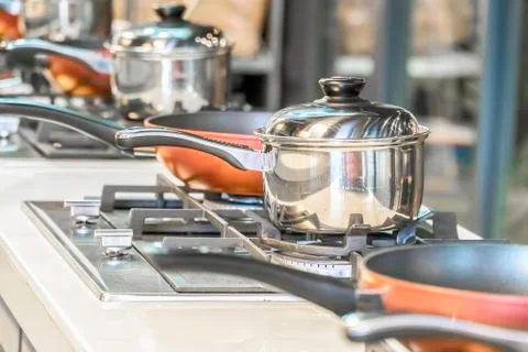 Typical kitchen of a restaurant in operation, Stock Photos