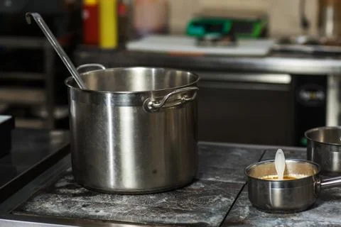 Typical kitchen of a restaurant Stock Photos
