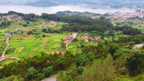 Typical landscape of Galicia, Spain Stock Footage