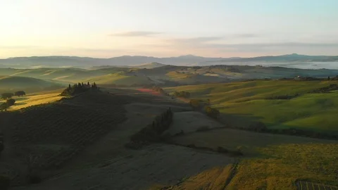Typical landscape of hills in Tuscany, Italy. Aerial view Stock Footage