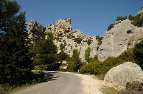 Typical landscape of Les Baux de Provence in Provence Stock Photos