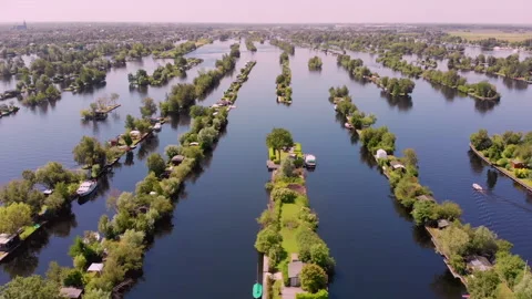 Typical landscape in the Netherlands. Artificial Dutch private islands Stock Footage 148118929